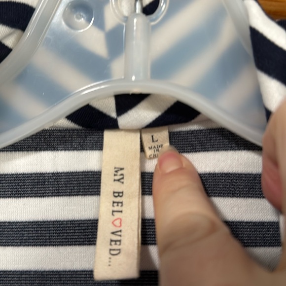 Navy & White Striped Asymmetrical Zip Jacket - Picture 2 of 5